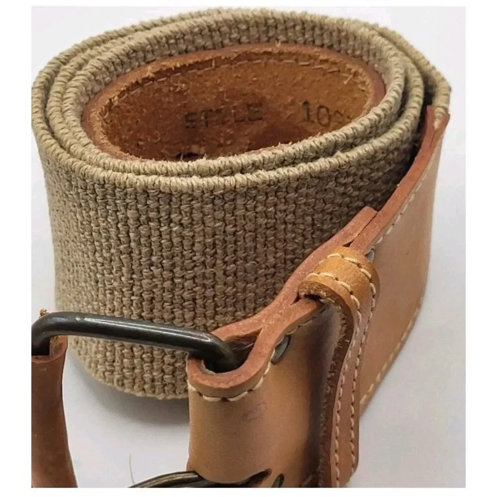 Vintage 90s Leather and Canvas Buckle Belt Strechy Wide 29in-31in 2in wide